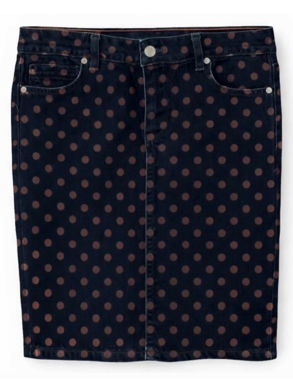 Pilcro Polka Dot Denim Skirt Size 29 M Blue Jean A Line Button Front Anthro